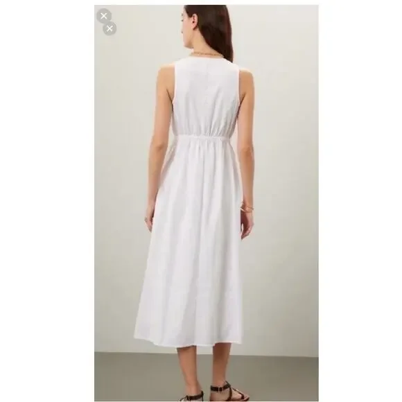 AREA STARS White Cotton Waist Cinching Sleeveless Jean A-Line Dress Size Medium - Picture 2 of 10